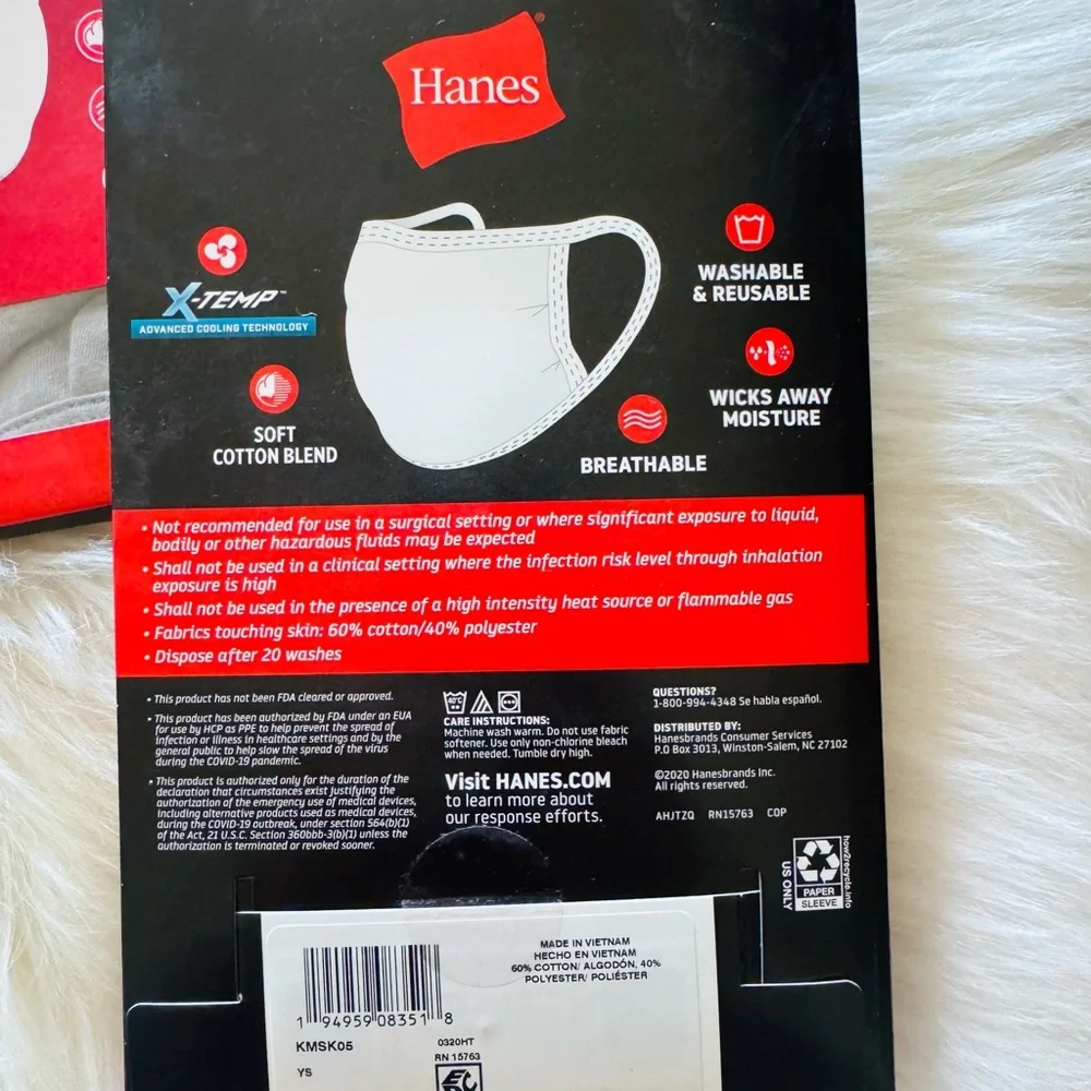 Hanes Kids' Face Masks - Gray 4 Packs NIB
